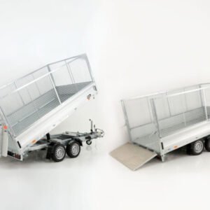 Benne basculante multivoies Vezeko VMDK35.4 | 210 x 400 cm, 3,5 t | Plateau de chargement basculant | Côtés grillagés - Neuf
